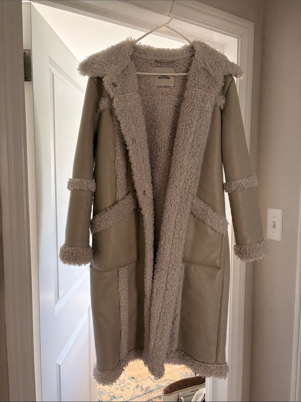 Urban Outfitters Cream Teddy Sherpa-Trim Jacket